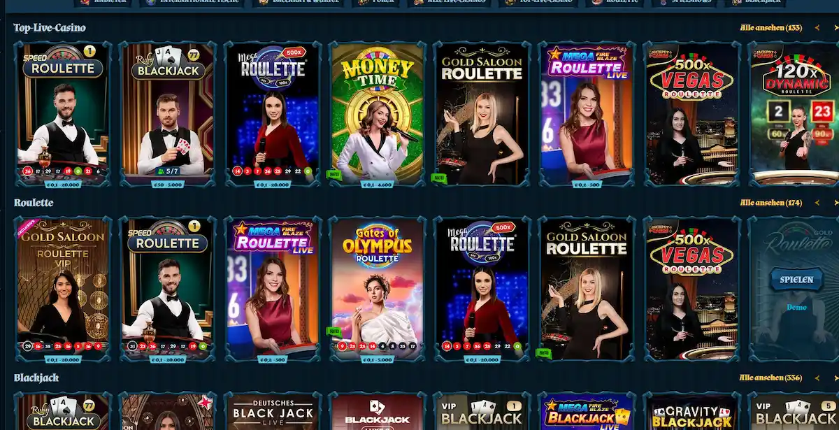 Fambet Live Casino – Evolution-Tische mit echten Dealern: Lightning Roulette, Crazy Time, Blackjack in HD-Qualität auf casinofambetde.com