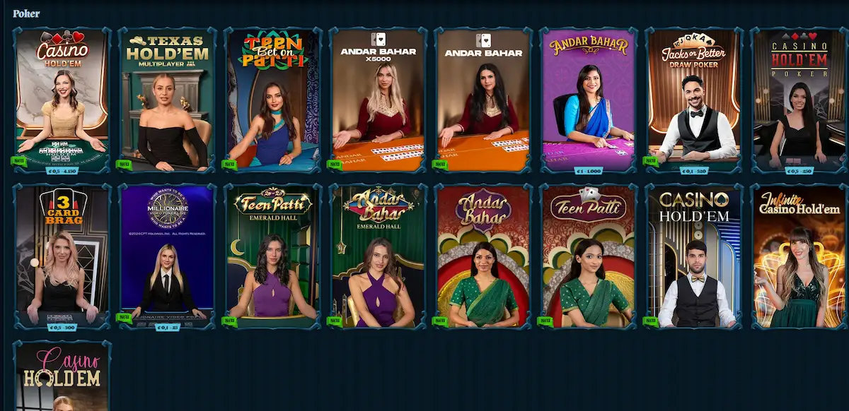 Fambet Live Poker – Casino Hold'em und Three Card Poker von Evolution auf casinofambetde.com, Spieler gegen Dealer