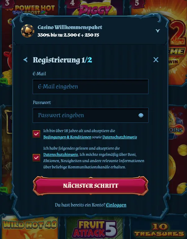 Fambet Casino Registrierung – Konto erstellen auf casinofambetde.com und Willkommensbonus bis 2.500 € sichern